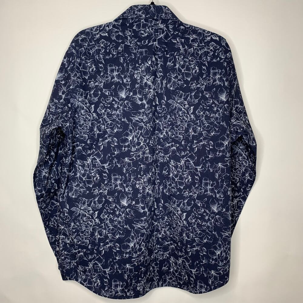 Bugatchi Uomo Blue Sketch Pattern Shaped Fit Shir… - image 2